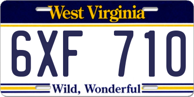 WV license plate 6XF710