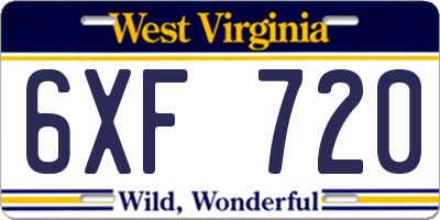 WV license plate 6XF720