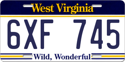 WV license plate 6XF745