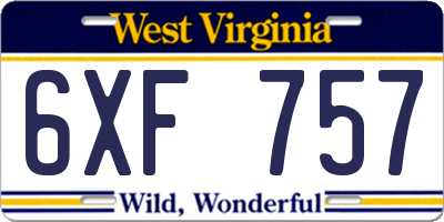 WV license plate 6XF757