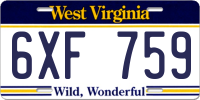 WV license plate 6XF759