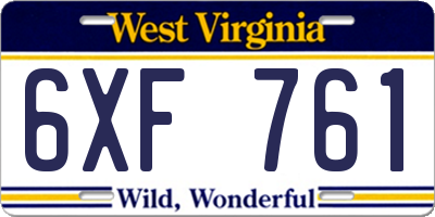 WV license plate 6XF761