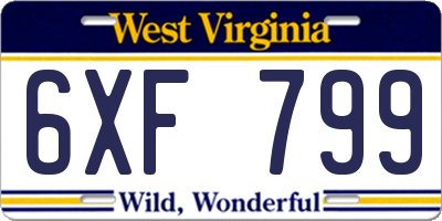 WV license plate 6XF799