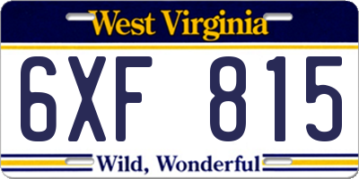 WV license plate 6XF815