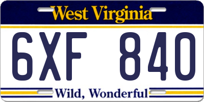 WV license plate 6XF840