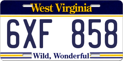 WV license plate 6XF858