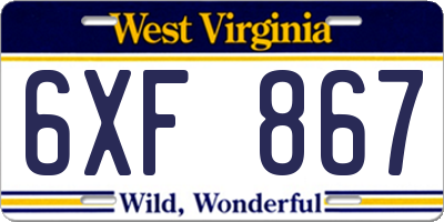 WV license plate 6XF867