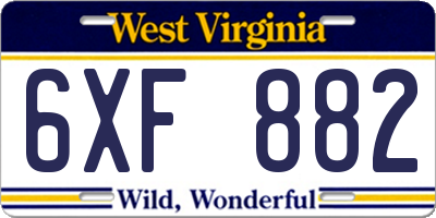 WV license plate 6XF882