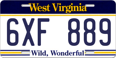 WV license plate 6XF889