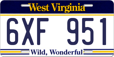 WV license plate 6XF951