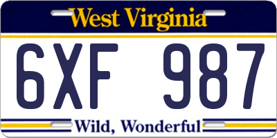 WV license plate 6XF987