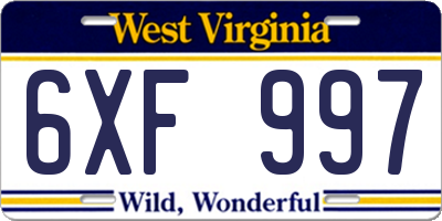 WV license plate 6XF997