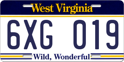 WV license plate 6XG019