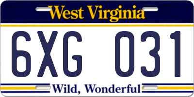 WV license plate 6XG031