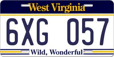 WV license plate 6XG057