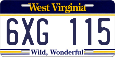 WV license plate 6XG115