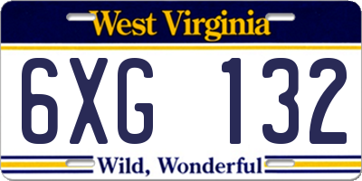 WV license plate 6XG132