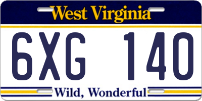 WV license plate 6XG140