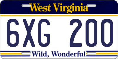 WV license plate 6XG200