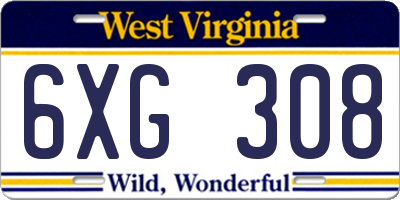 WV license plate 6XG308
