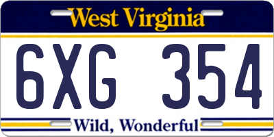 WV license plate 6XG354