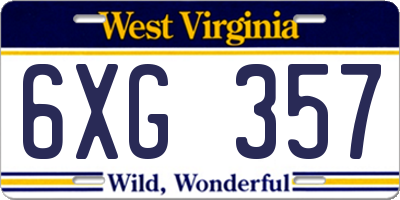 WV license plate 6XG357