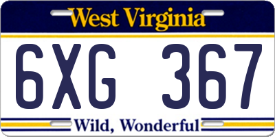 WV license plate 6XG367