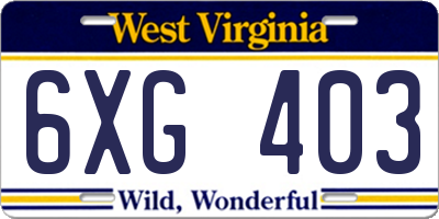 WV license plate 6XG403