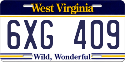 WV license plate 6XG409