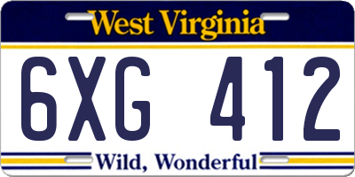 WV license plate 6XG412