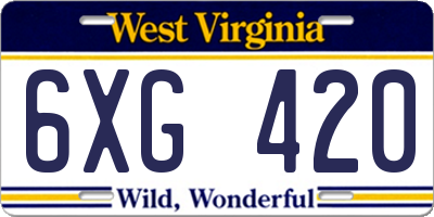 WV license plate 6XG420