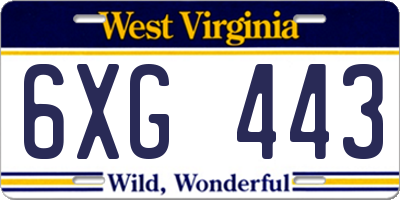 WV license plate 6XG443