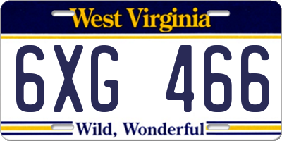 WV license plate 6XG466