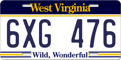 WV license plate 6XG476