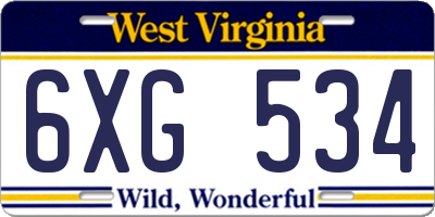 WV license plate 6XG534