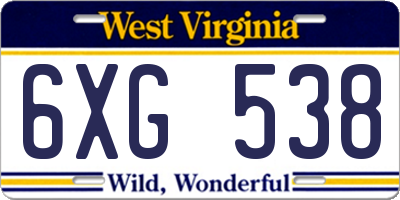 WV license plate 6XG538