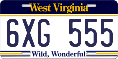 WV license plate 6XG555