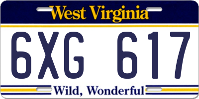 WV license plate 6XG617