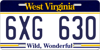 WV license plate 6XG630