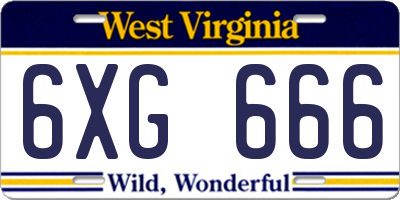 WV license plate 6XG666