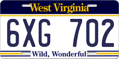 WV license plate 6XG702