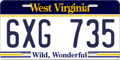 WV license plate 6XG735