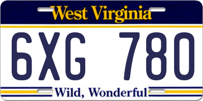WV license plate 6XG780