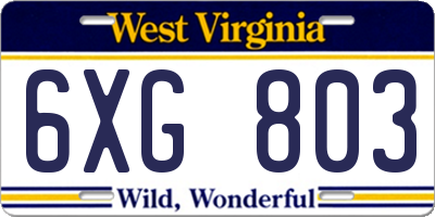 WV license plate 6XG803