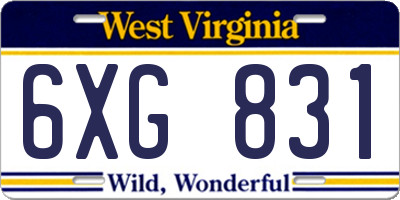 WV license plate 6XG831