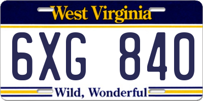 WV license plate 6XG840