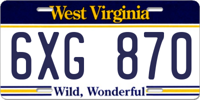 WV license plate 6XG870