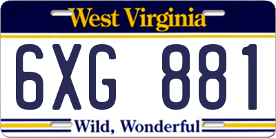 WV license plate 6XG881