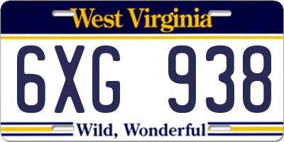 WV license plate 6XG938