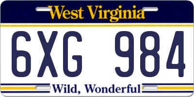 WV license plate 6XG984